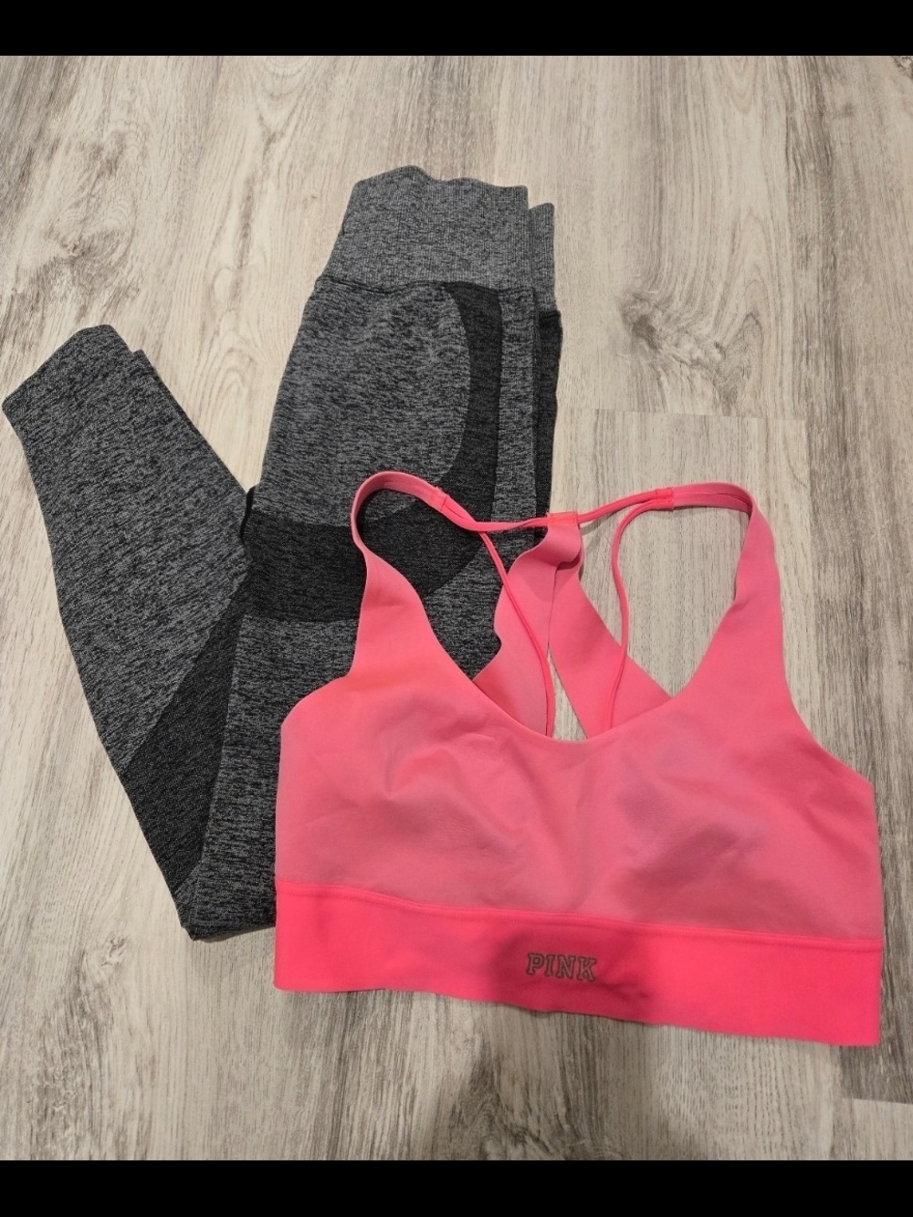 Victoria's Secret PINK Neon Pink Sports Bra with Gray Leggings
